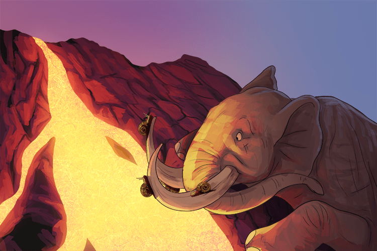 To escape the molten lava, they climbed onto the elephant's tusk (mollusc) and the snails were saved. 